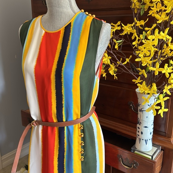 Tory Burch Colourful Striped Sleeveless Bettina Dress Size 12 - Picture 4 of 16